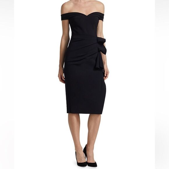 Chiara Boni La Petite Robe Black Off-the-Shoulder Midi Evening Dress Size 2 $695